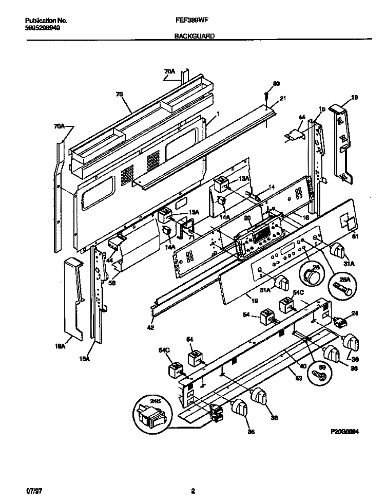 BACKGUARD Diagram and Parts List for FEF389WFSB  Frigidaire Range