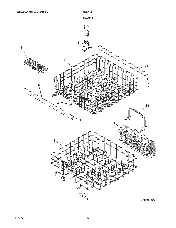 RACKS Diagram and Parts List for FDB710LCS1  Frigidaire Dishwasher