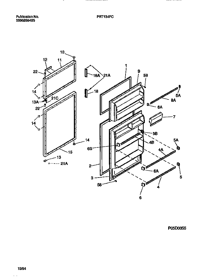 DOOR SECTION Diagram and Parts List for PRT134PCD3  Frigidaire Refrigerator