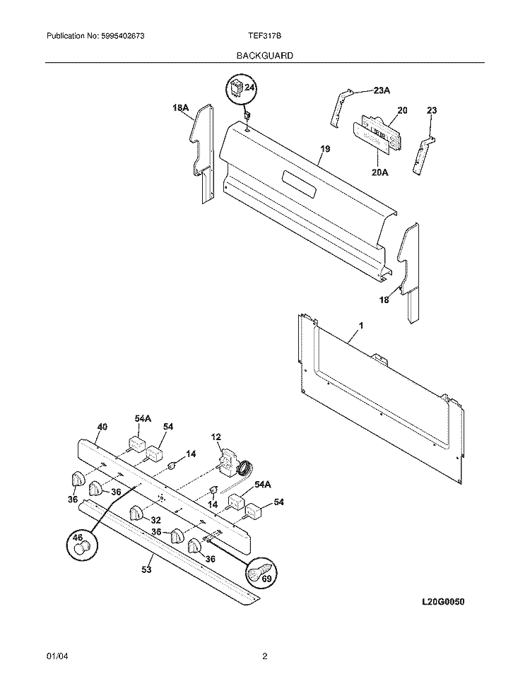 BACKGUARD Diagram and Parts List for TEF317BUC  Tappan Range