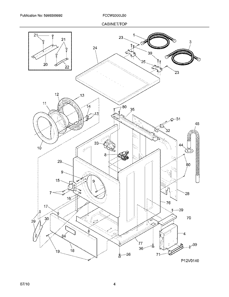 CABINET/TOP Diagram and Parts List for FCCW2000LS0  Frigidaire Washer