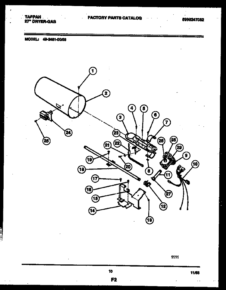 BURNER, IGNITER AND VALVE Diagram and Parts List for 49-2451-23-03  Tappan Dryer