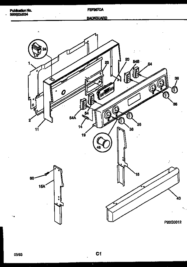 BACKGUARD Diagram and Parts List for FEF367CASA  Frigidaire Range