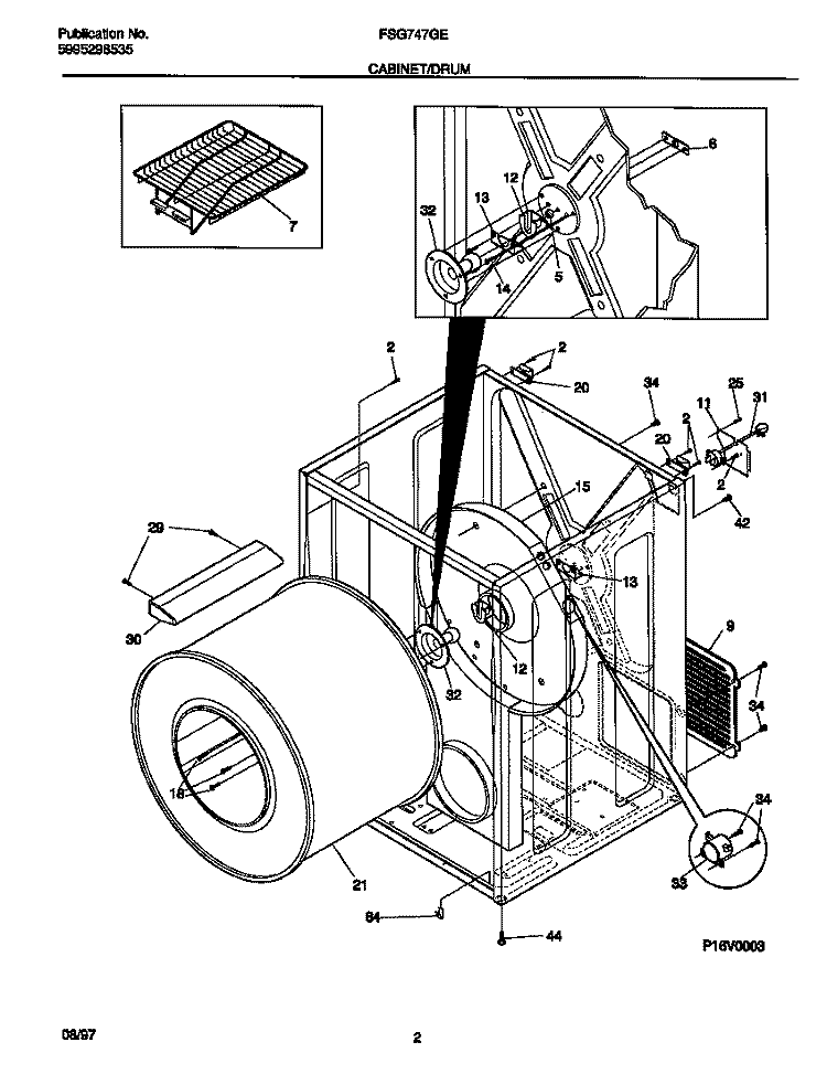 CABINET / DRUM Diagram and Parts List for FSG747GES1  Frigidaire Dryer