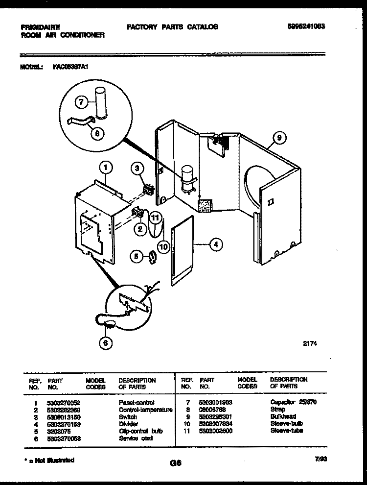 ELECTRICAL PARTS Diagram and Parts List for FAC053S7A1  Frigidaire Air Conditioner