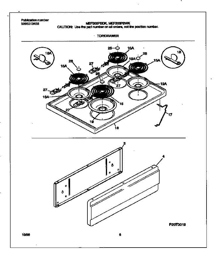 TOP / DRAWER Diagram and Parts List for MEF300PBDK  Frigidaire Range