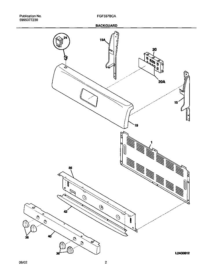 BACKGUARD Diagram and Parts List for FGF337BCA  Frigidaire Range