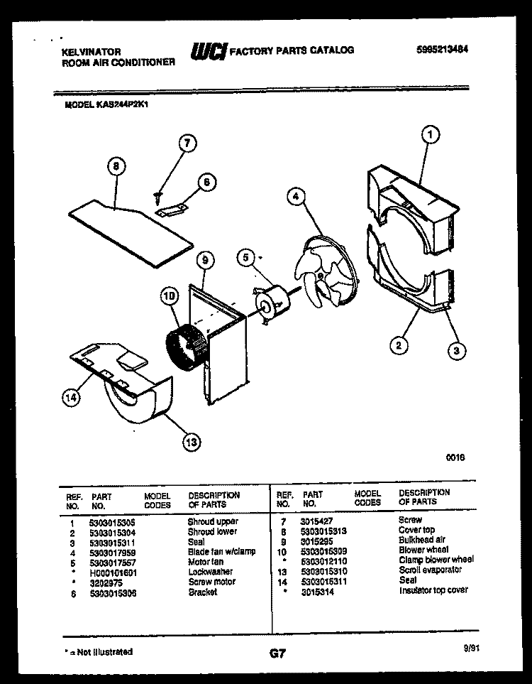 AIR HANDLING PARTS Diagram and Parts List for KAS244P2K1  Kelvinator Air Conditioner