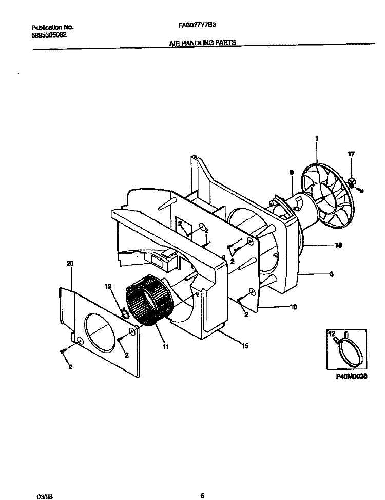 AIR HANDLING PARTS Diagram and Parts List for FAB077Y7B3  Frigidaire Air Conditioner