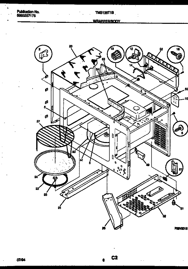 WRAPPER AND BODY PARTS Diagram and Parts List for TMS135T1B  Tappan Microwave