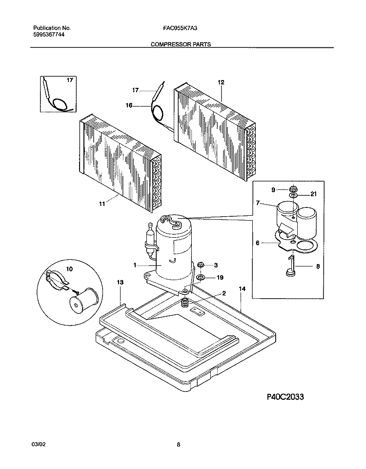COMPRESSOR PARTS Diagram and Parts List for FAC055K7A3  Frigidaire Air Conditioner