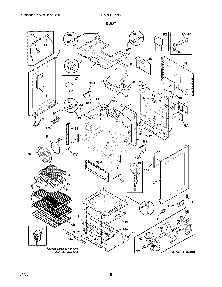 BODY Diagram and Parts List for EW30GF65GBC  Electrolux Range