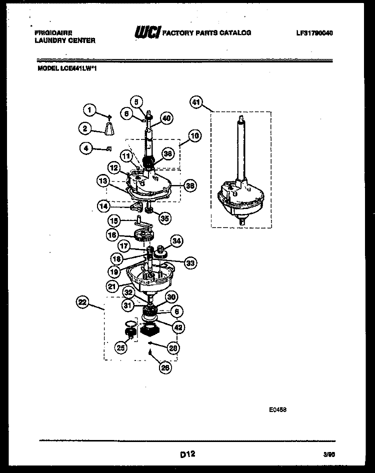 TRANSMISSION PARTS Diagram and Parts List for LCE441LW1  Frigidaire Washer