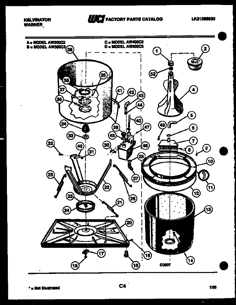TUB DETAIL Diagram and Parts List for AW300C2W  Kelvinator Washer