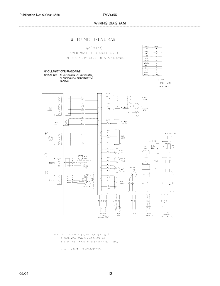 WIRING DIAGRAM Diagram and Parts List for FMV145KB2  Frigidaire Microwave