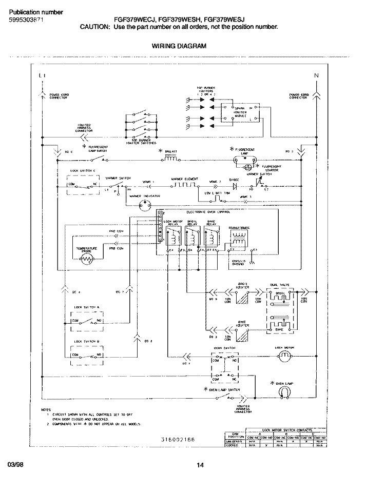 WIRING DIAGRAM Diagram and Parts List for FGF376WESH  Frigidaire Range