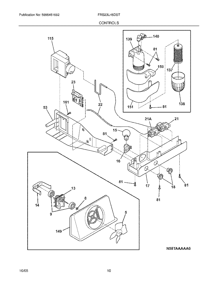 CONTROLS Diagram and Parts List for FRS23LH5DST  Frigidaire Refrigerator