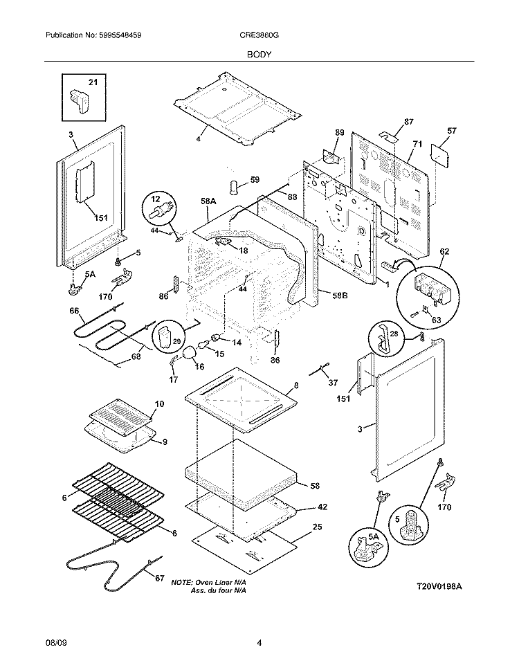 BODY Diagram and Parts List for CRE3860GWWC  Crosley Range