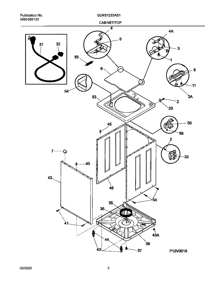 WSHR CAB, TOP Diagram and Parts List for GLWS1233AS1  Frigidaire Washer