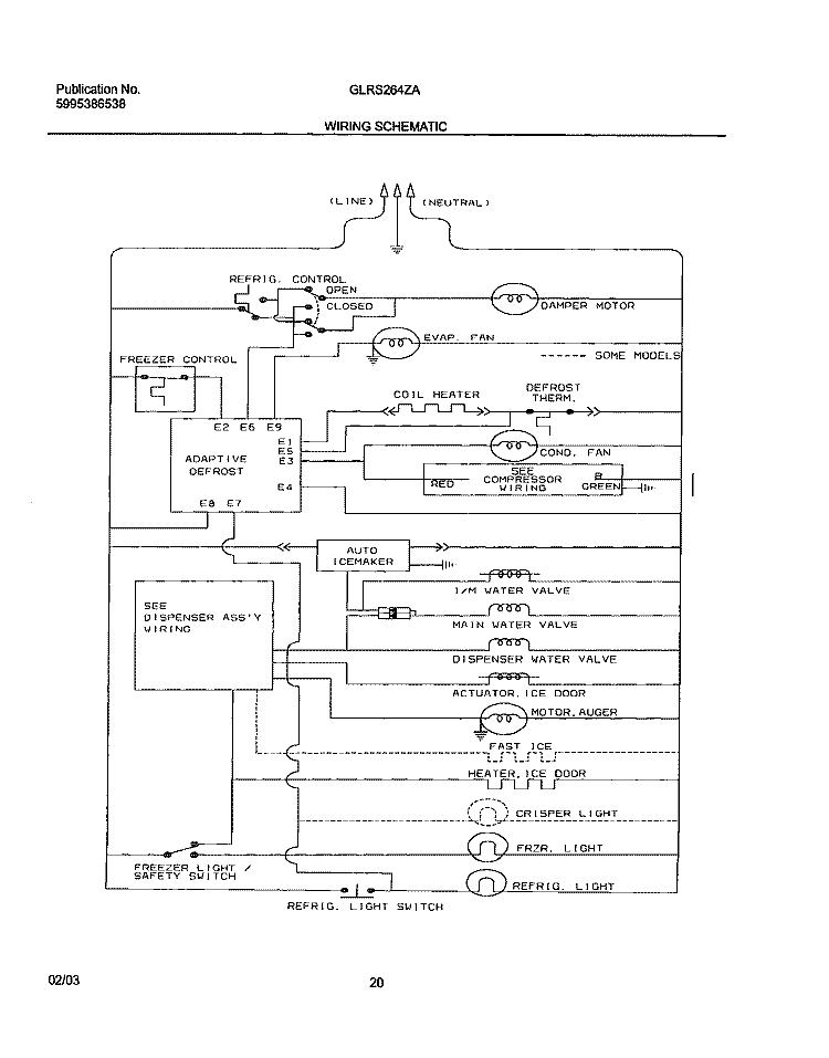 WIRING SCHEMATIC Diagram and Parts List for GLRS264ZAW6  Frigidaire Refrigerator