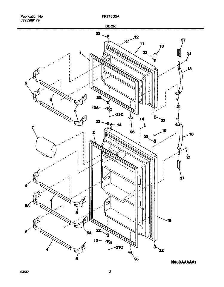 DOOR Diagram and Parts List for FRT18G5AW2  Frigidaire Refrigerator