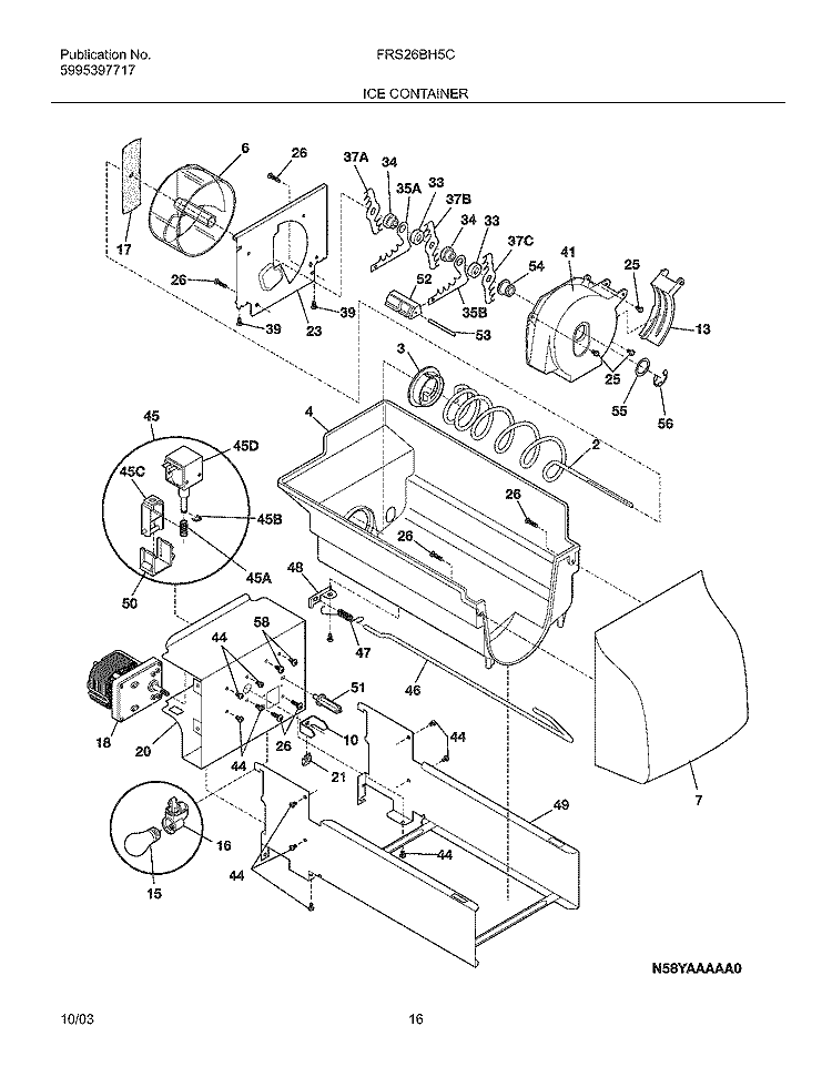 ICE CONTAINER Diagram and Parts List for FRS26BH5CQ2  Frigidaire Refrigerator