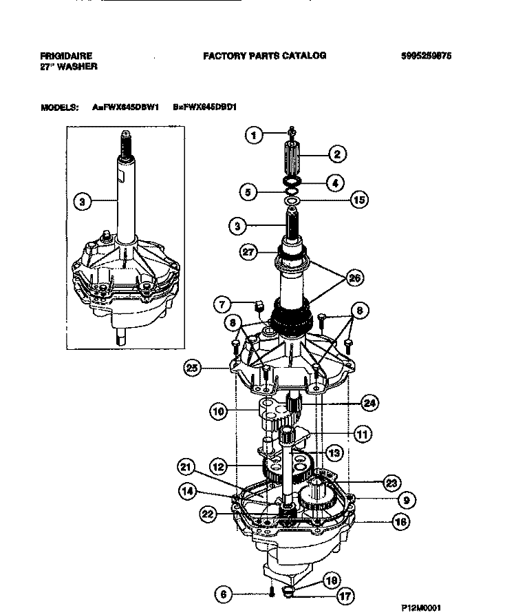 TRANSMISSION Diagram and Parts List for FWX645DBD1  Frigidaire Washer