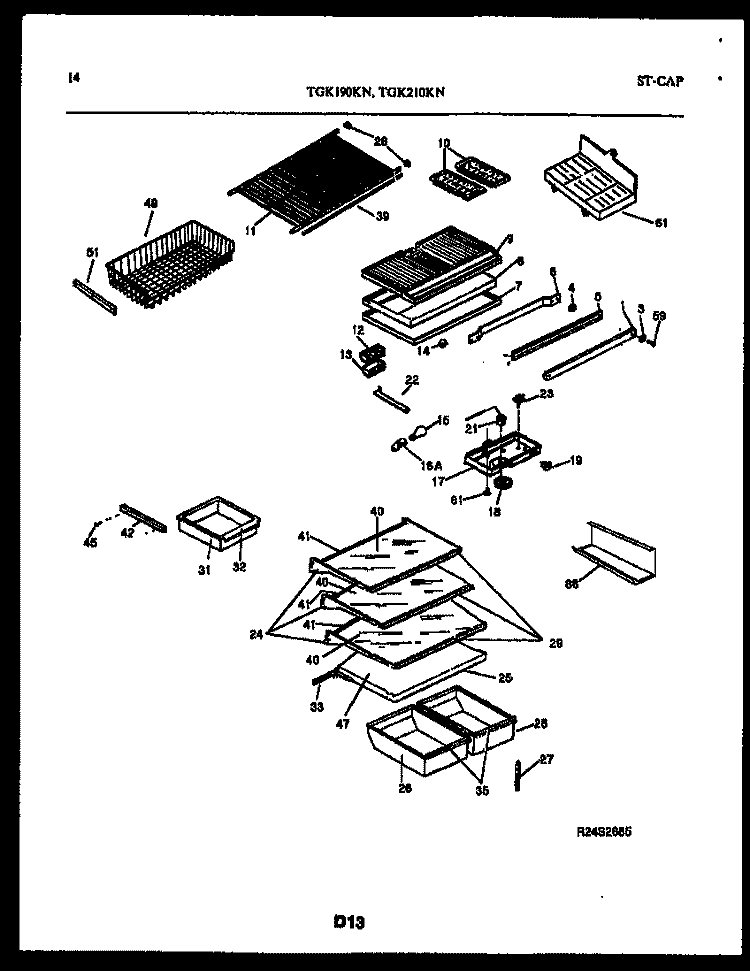 SHELVES AND SUPPORTS Diagram and Parts List for TGK210KN0W  Kelvinator Refrigerator