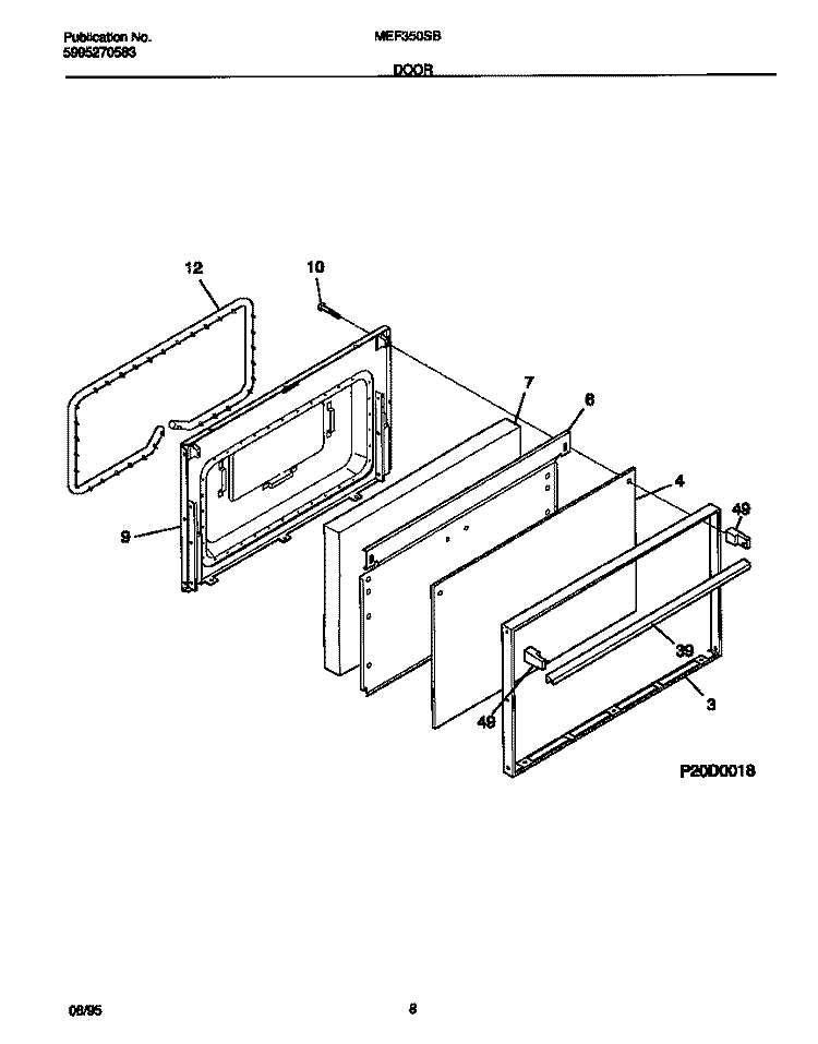 DOOR Diagram and Parts List for MEF350SBWD  Frigidaire Range