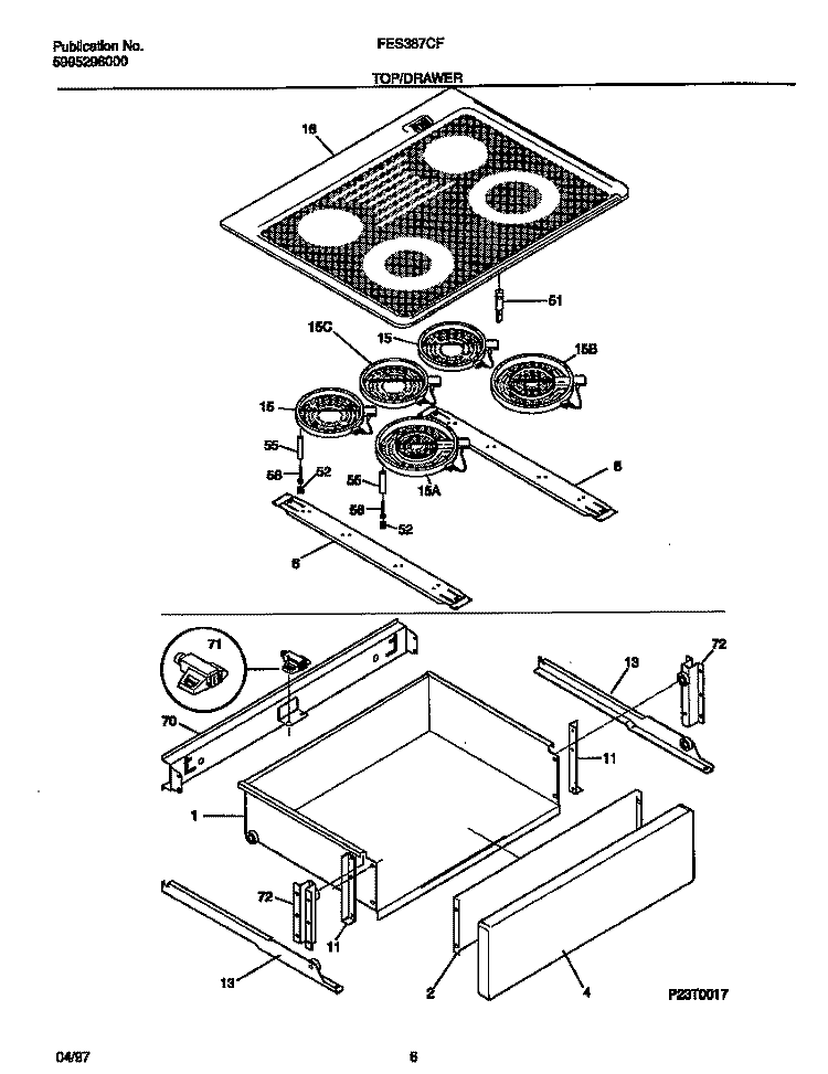 TOP / DRAWER Diagram and Parts List for FES387CFBA  Frigidaire Wall Oven