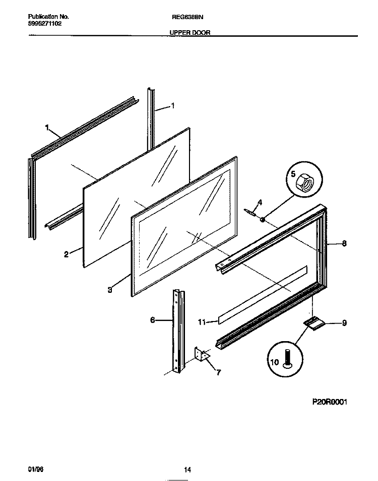 UPPER DOOR Diagram and Parts List for REG638BNW5  Frigidaire Range