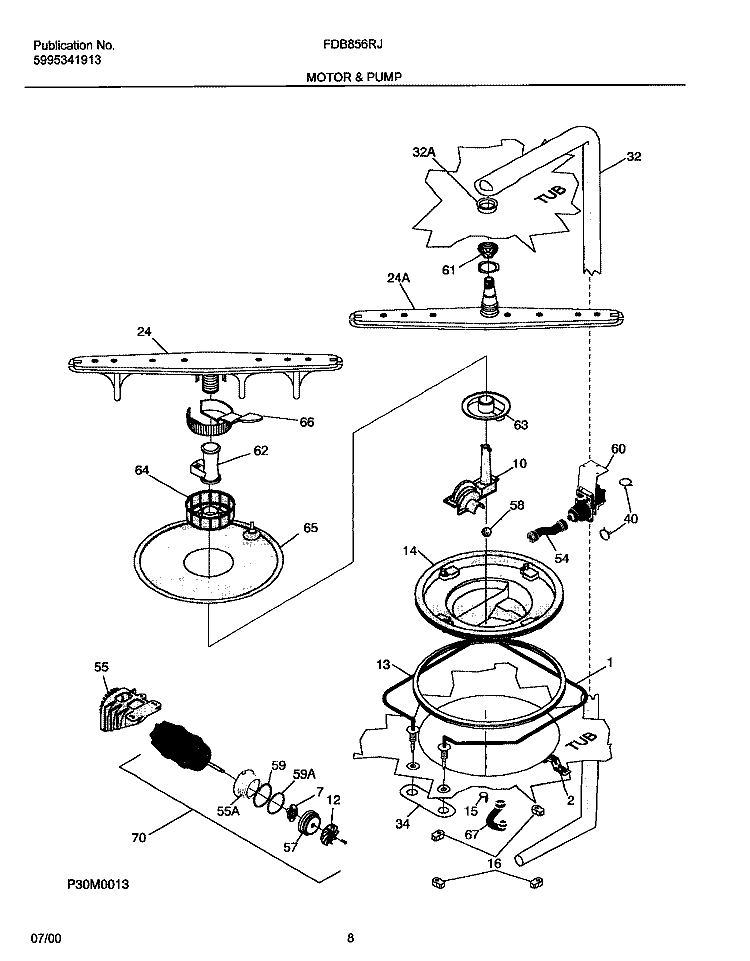 MOTOR AND PUMP Diagram and Parts List for FDB856RJT0  Frigidaire Dishwasher