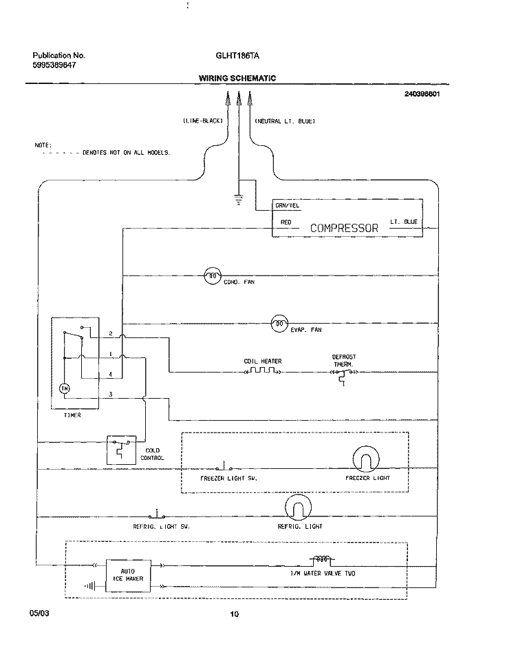WIRING SCHEMATIC Diagram and Parts List for GLHT186TAW8  Frigidaire Refrigerator