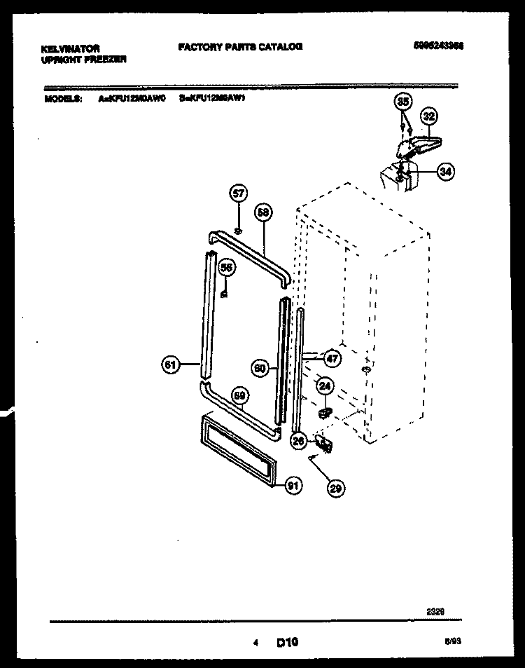 CABINET PARTS Diagram and Parts List for KFU12M0AW0  Kelvinator Freezer