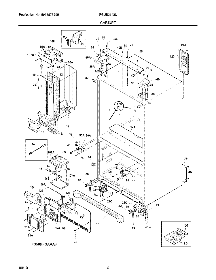 CABINET Diagram and Parts List for FGUB2642LP1  Frigidaire Refrigerator