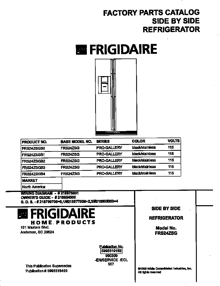COVER Diagram and Parts List for FRS24ZSGB3  Frigidaire Refrigerator