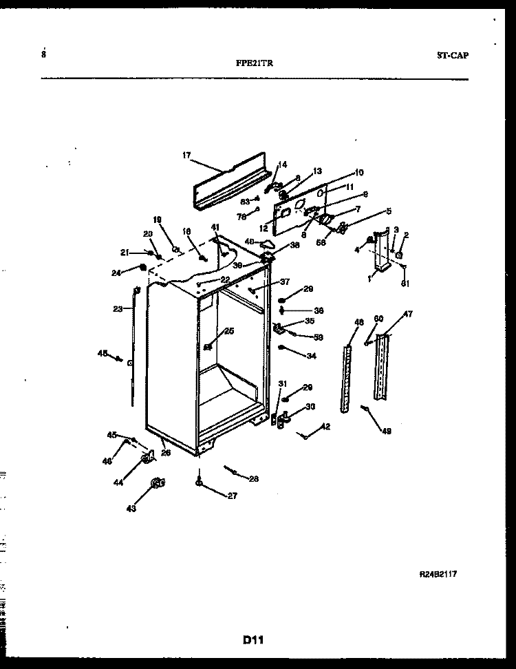 CABINET PARTS Diagram and Parts List for FPE21TRW2  Frigidaire Refrigerator