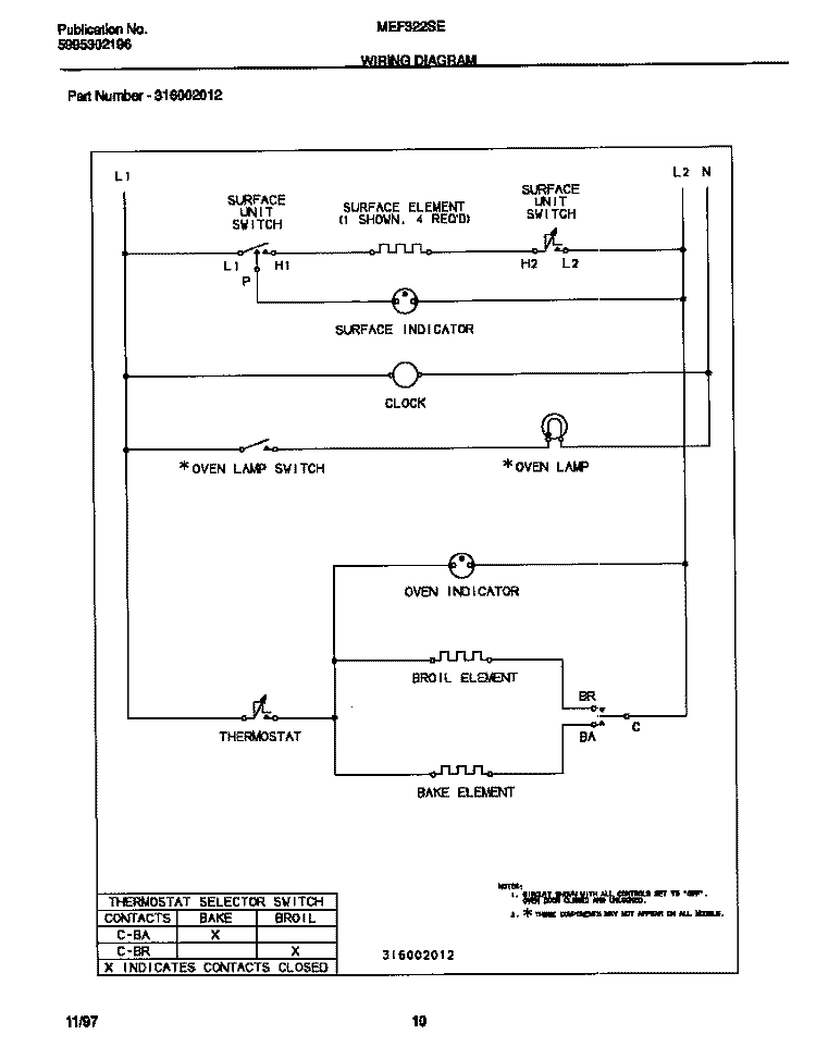 WIRING DIAGRAM Diagram and Parts List for MEF322SEDC  Frigidaire Range