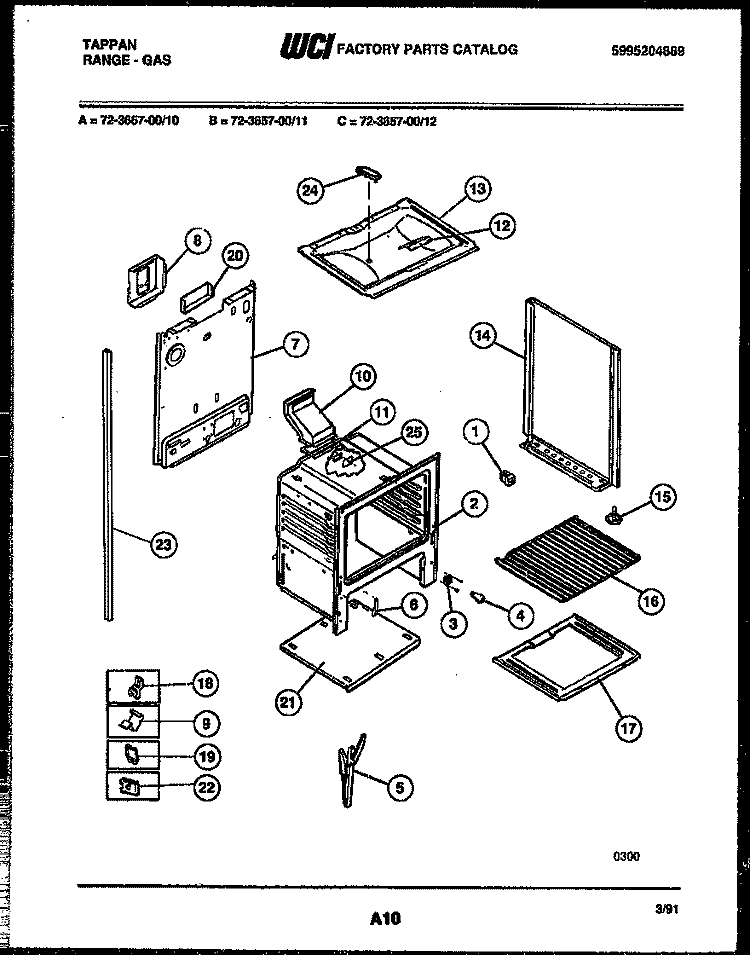 LOWER BODY PARTS Diagram and Parts List for 72-3657-00-10  Tappan Range