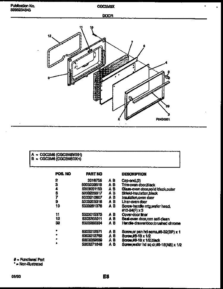 DOOR PARTS Diagram and Parts List for CGC3M6DXH  Gibson Range
