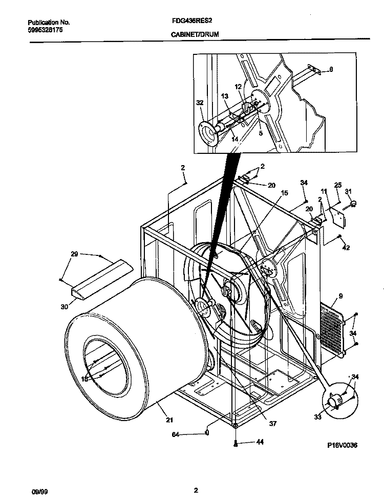 CABINET / DRUM Diagram and Parts List for FDG436RES2  Frigidaire Dryer