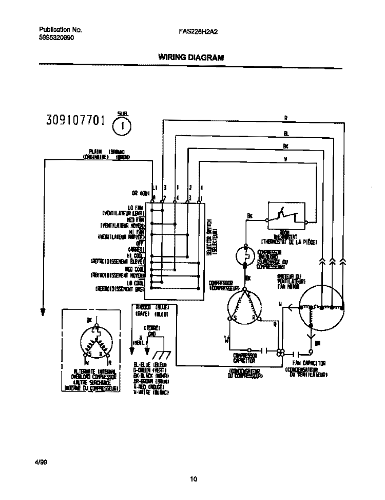 WIRING DIAGRAM Diagram and Parts List for FAS226H2A2  Frigidaire Air Conditioner