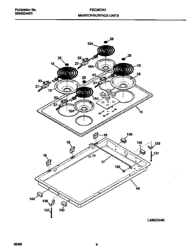 MAINTOP / ELEMENTS Diagram and Parts List for FEC36C4HTA  Frigidaire Cooktop