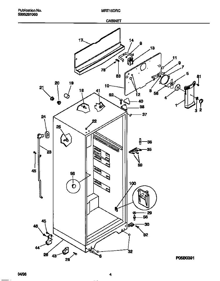 CABINET Diagram and Parts List for MRT15DRCW4  Frigidaire Refrigerator
