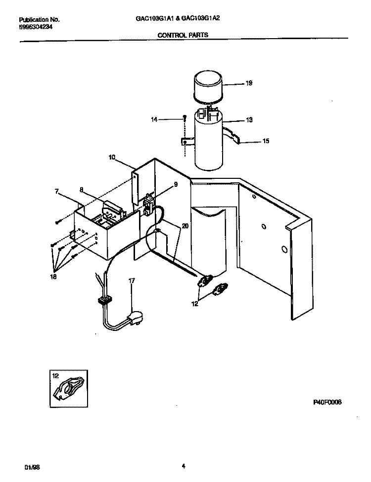 CONTROL PARTS Diagram and Parts List for GAC103G1A1  Gibson Air Conditioner