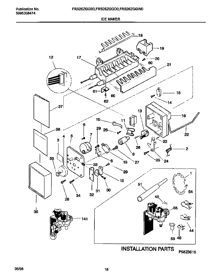 ICE MAKER Diagram and Parts List for FRS26ZGGB0  Frigidaire Refrigerator
