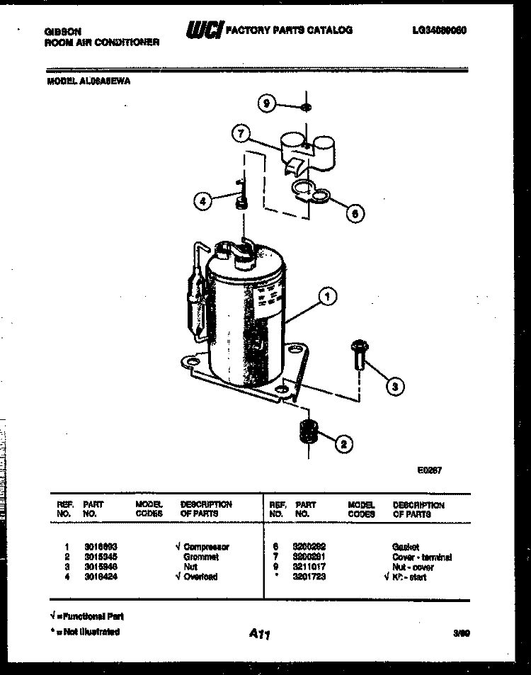 COMPRESSOR PARTS Diagram and Parts List for AL06A5EWA  Gibson Air Conditioner