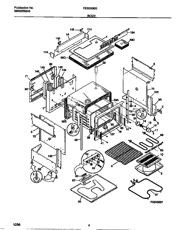 BODY Diagram and Parts List for FES300BEBB  Frigidaire Range