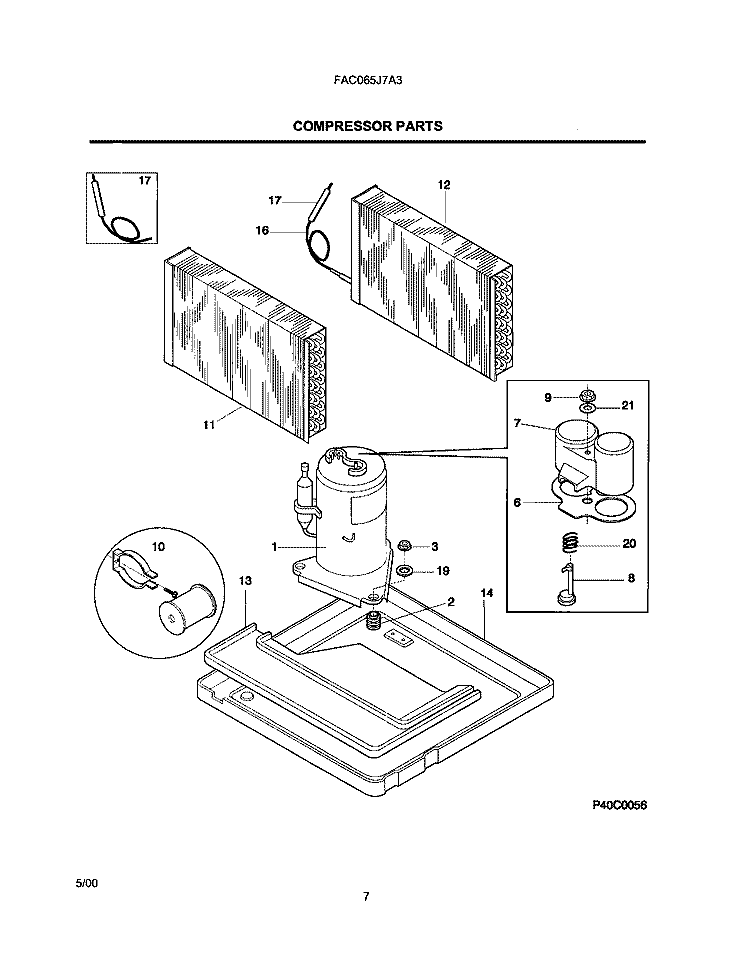 COMPRESSOR PARTS Diagram and Parts List for FAC065J7A3  Frigidaire Air Conditioner