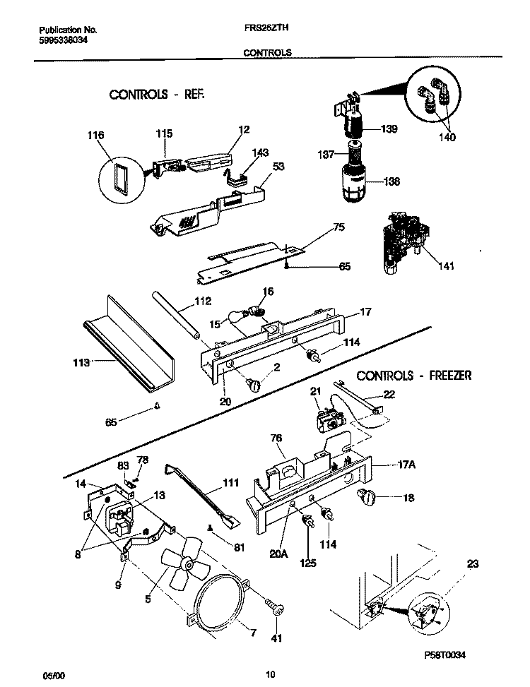 CONTROLS Diagram and Parts List for FRS26ZTHW3  Frigidaire Refrigerator
